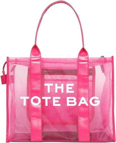 Cartera Bolso Grande The Tote Bag Para Mujer Color Rosado Correa De Hombro Rosa Diseño De La Tela Malla