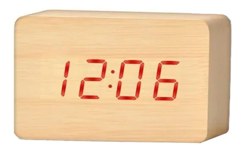 Imagen 1 de 4 de Reloj Despertador Madera Led Temperatura Fecha Alarma Usb 