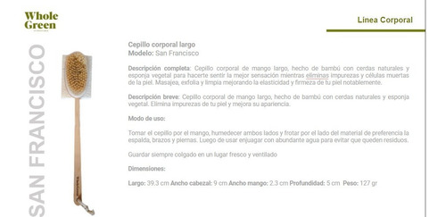 Imagen 3 de 7 de Cepillo Corporal Largo Con Esponja Vegetal / San Francisco