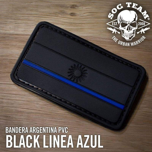 Parche Bandera Argentina Pvc Linea Azul Black Negra 