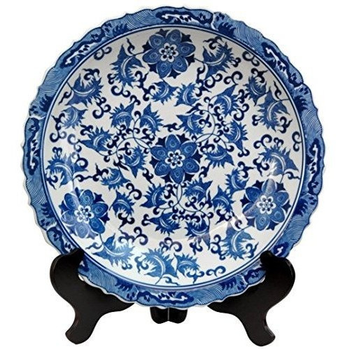 Muebles Oriental 14  Azul Y Blanco Floral Plato De Porcelana