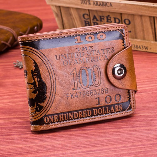 NEW Men Dollar Bill Wallet Brown PU Leather Bifold Credit Card Photo Holder Y