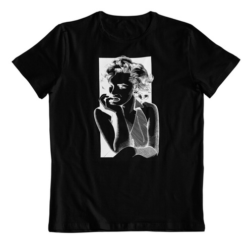 Polera Negra Algodon Estampado Dtf Marilyn Monroe Retrato