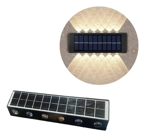 Foco Lámpara Pared Solar 12 Led Jardín Grande 33 Cm.