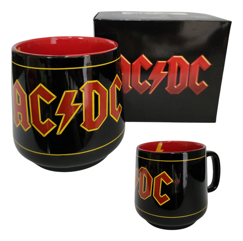 Caneca Ac/dc Logo Cerâmica Preta E Vermelha 410ml