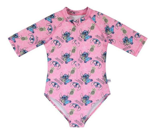 Traje De Baño Niña Entero Manga Corta Disney Stitch