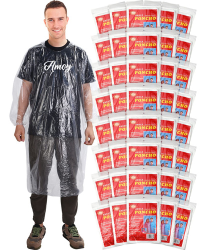 Paquete De 40 Ponchos De Lluvia Desechables Para Adultos, Pa