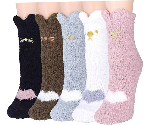 5 Pairs Of Women's Thermal Socks Gift Winter Plush