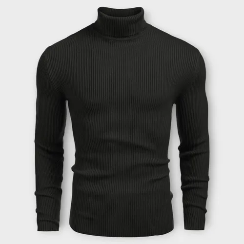 Cacharrel Blusa Tricot Lã Masculina Canelada Gola Alta