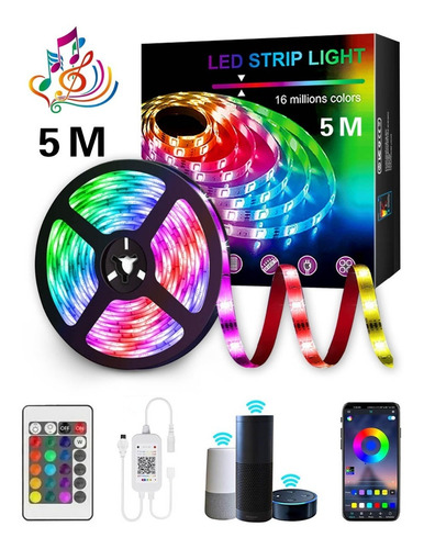 Imagen 1 de 10 de Tira De Luces Led Rgb Bluetooth App Wifi Para Alexa Lonk 5m