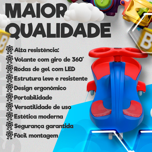 Carrinho Gira Rolimã Com Led Luz Som 100 Kg Gira 360o Cores