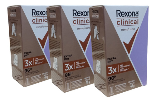 Pack X 3 Rexona Clinical Desodorante En Crema Extra Dry 48g