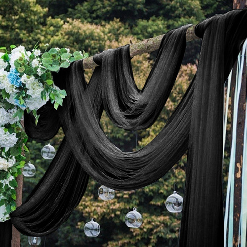 1.6*3m Rollos De Tela Organza Cortina De Decoración De Boda Color Negro