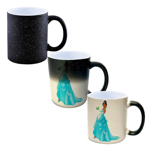 Caneca Magica Glitter A Princesa Sapo Tiana Beijo Sapo