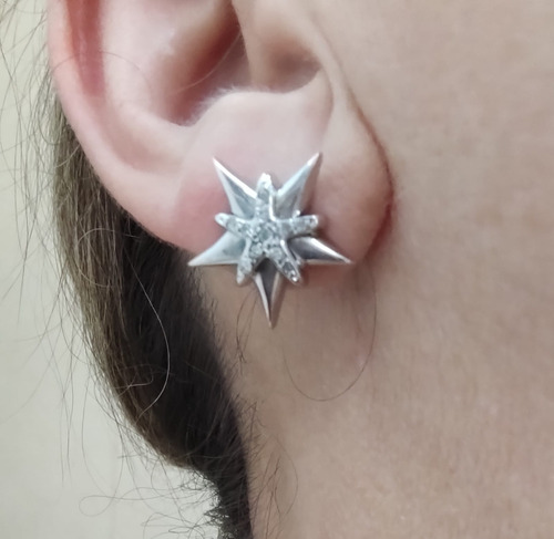 Par De Brincos Ouro 18k 750, Ródio Com Diamantes 5,8g (Usado)