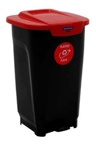 Papelera Tramontina T-force P/reciclaje 50l Negro/rojo Kirko