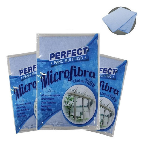 Kit Panos Microfibra Multiuso 40x40 Para Vidro C/3 Perfect A