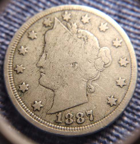 Moneda Liberty Nickel V Cents 1887, 5 Centavos Usa. 