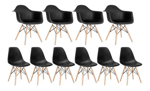 Kit Cadeiras Eames Wood 4 Daw E 6 Dsw  Varias Cores Cor Da Estrutura Da Cadeira Preto