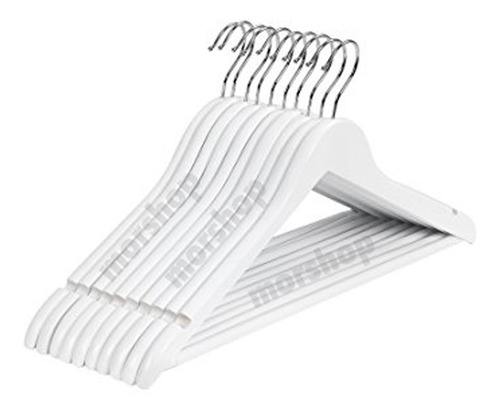 Imagen 2 de 6 de Perchas De Madera Color Blanco Lustradas X 50 Unid. Premium