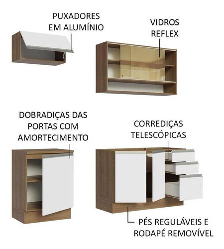 Mueble de Cocina Integral Madesa Glamy 180cm Marrón Blanco 08