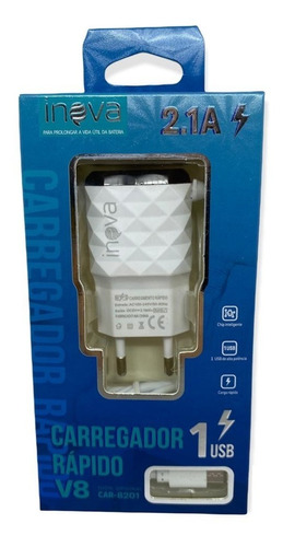 Carregador Inova V8 2.1a +1 Usb Car-135 Atacado Cor Branco