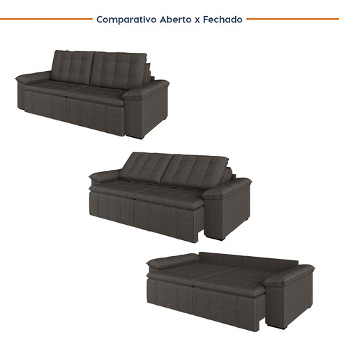 Sofá Cama Retrátil E Reclinável 4 Lugares 240cm Linho Com