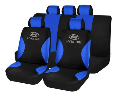 Juego Cubreasiento  Universal Tela Negro Azul Logo  Hyundai 