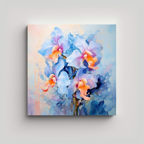 50x50cm Cuadro Abstracto Orquídeas Azules Bastidor Madera
