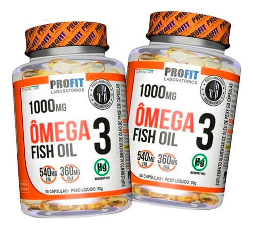 2x Fish Oil Omega 3 Óleo De Peixe 1000mg - 90cáps Profit Sabor Sem Sabor