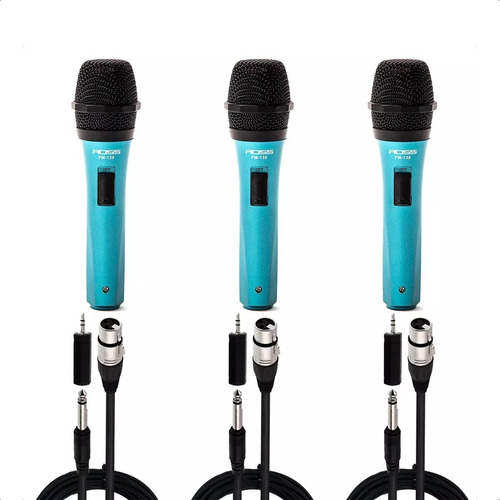 3 X Micrófonos Dinámicos Karaoke + Cables + Adaptador Combo