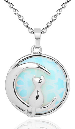 Collar Gato Luna Cuarzo Piedra Luna + Estuche Tureloj