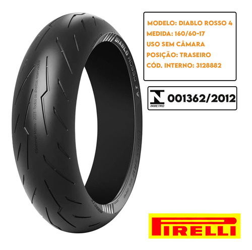 Pneu Traseiro Comet 650 R-gt 160-60-17 Diablo Rosso4 Pirelli