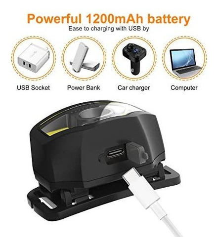 Linterna Frontal Recargable, 1200 Lúmenes, Superbrillante C