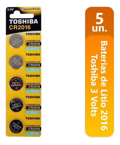 Baterias De Lítio CR2016 Toshiba 3volts Cartela Com 5 Unidades