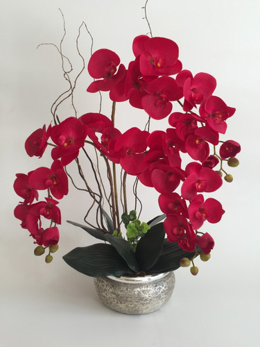 Orquídeas Artificiais Arranjo De Flores Silicone Vermelha | Parcelamento  sem juros