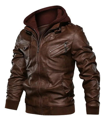 Chaquetas De Cuero Forradas Para Hombre Con Capucha Extraíble