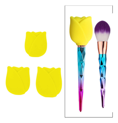 3 Fundas Portátiles De Silicona Para Brochas De Amarillo