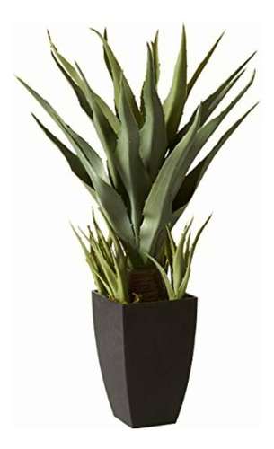 Nearly Natural 4856 Agave Plant With Black Planter, Green