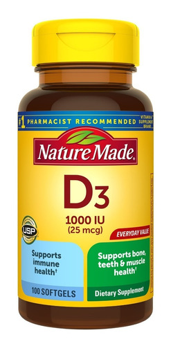 Vitamina D3 Nature Made 100 Cáp Líquidas 1000 Iu