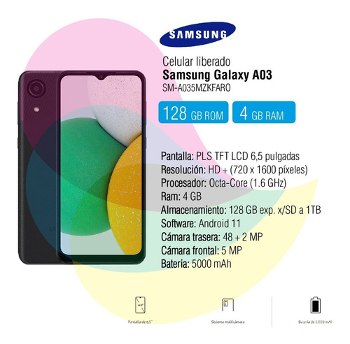 Imagen 2 de 8 de Samsung Galaxy A03 4gb 128gb Negro Sm-a035mzkfaro