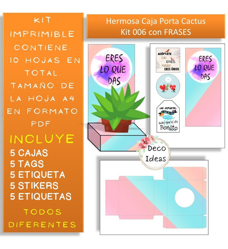 Imagen 3 de 4 de Imprimible Caja Porta Maceta 006 Frase Positiva + Tarjetatag