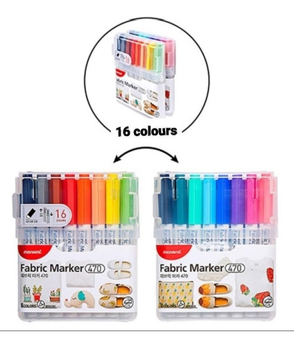 Imagen 1 de 1 de Marcador Plumones Tela 16 Colores Monami 470