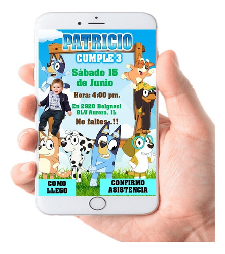 Invitacion Bluey - Con Foto - Interactiva