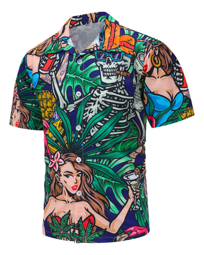 Camisa De Playa Hawaiana De Ocio Para Hombre Motivo Calavera