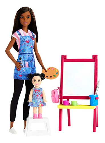 Juego De Maestra De Arte Barbie Con Muñeca Morena, Caballete