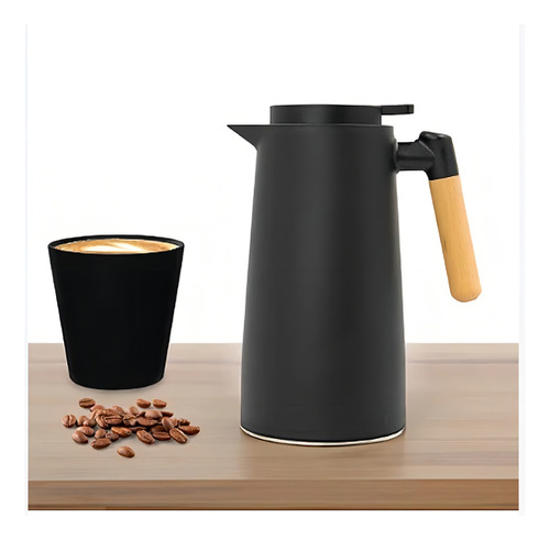 Garrafa Térmica Inox Café Chá 1 Litro Cabo Madeira Cor Preto