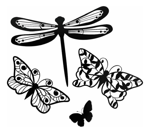 Set De Libelula Mariposas Grande Chapa Hierro Pintado Negro