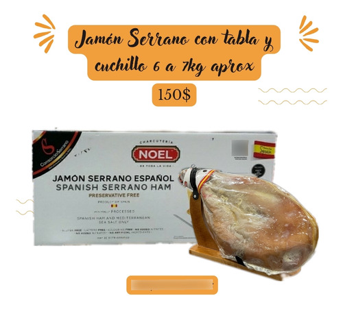 Jamóm Serrano Pieza 6kg Aprox Con Tabla Y Cuchillo