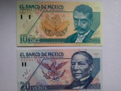 Set Billetes Nuevos Pesos 10 A 500 N$ Serie A Tipo C 1992